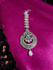 M030_Classy tear drop design American diamond studded Maang tika with delicate stone work.