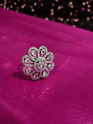 R056_Elegant flower design American Diamond studded statement ring.