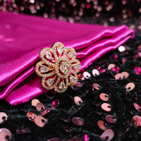 R055_Elegant  flower design rose gold American Diamond studded statement ring with delicate stone work.