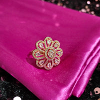R055_Elegant  flower design rose gold American Diamond studded statement ring with delicate stone work.