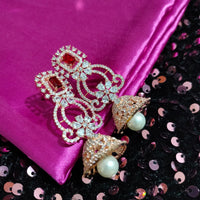 E0873_Classic designer rose gold jumkas with delicate stone work with a touch of pearl.
