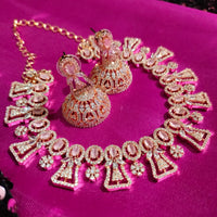 N0561_Beautiful rose gold choker necklace embellished with american diamond stones with a touch of pink stones.