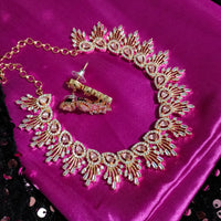 N0539_Lovely designer choker necklace studded with american diamond stones with a touch of pink stones.