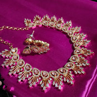 N0539_Lovely designer choker necklace studded with american diamond stones with a touch of pink stones.