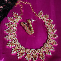 N0539_Lovely designer choker necklace studded with american diamond stones with a touch of pink stones.