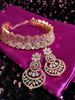 N0532_Lovely designer necklace embellished with american diamond stones with a touch of pink stones.