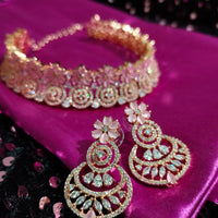 N0532_Lovely designer necklace embellished with american diamond stones with a touch of pink stones.