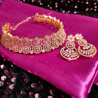 N0532_Lovely designer necklace embellished with american diamond stones with a touch of pink stones.