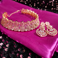 N0532_Lovely designer necklace embellished with american diamond stones with a touch of pink stones.