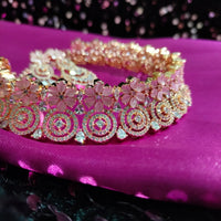 N0532_Lovely designer necklace embellished with american diamond stones with a touch of pink stones.