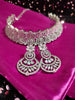 N0564_Lovely floral design American Diamond stones necklace set with a touch of  pink stone.