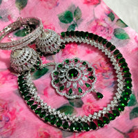 N0572_Gorgeous designer necklace embellished with american diamond stones with a touch of green stones.