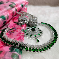 N0572_Gorgeous designer necklace embellished with american diamond stones with a touch of green stones.