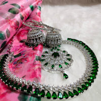 N0572_Gorgeous designer necklace embellished with american diamond stones with a touch of green stones.
