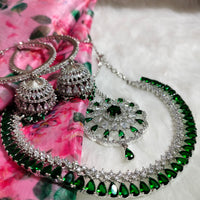 N0572_Gorgeous designer necklace embellished with american diamond stones with a touch of green stones.