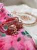 N0574_Elegant designer rose gold american diamond embellished necklace set with a touch of light green colour stones.
