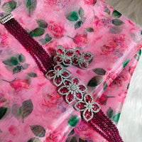 N0575_Classic designer crystal with floral design pendant choker necklace set studded  with  American diamond stones.