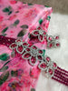 N0575_Classic designer crystal with floral design pendant choker necklace set studded  with  American diamond stones.