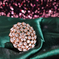 R076_Grand Designer rose gold American Diamond studded statement ring.
