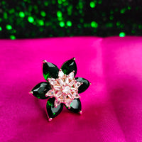 R065_Gorgeous flower design American Diamond studded statement ring studded with a touch of green stones.