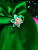 R067_Gorgeous flower design American Diamond studded statement ring studded with sea green color stones.