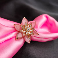 R068_Gorgeous flower design American Diamond studded statement ring studded with pink stones.