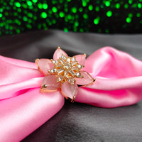 R068_Gorgeous flower design American Diamond studded statement ring studded with pink stones.