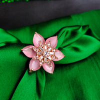 R068_Gorgeous flower design American Diamond studded statement ring studded with pink stones.