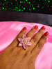 R068_Gorgeous flower design American Diamond studded statement ring studded with pink stones.
