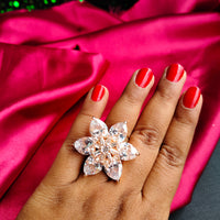 R064_Gorgeous flower design American Diamond studded statement ring.