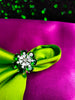 R059_Elegant flower design American Diamond studded statement ring with a touch of green stones.
