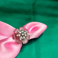 R060_Lovely flower design American Diamond studded statement ring with a touch of Pink stones.