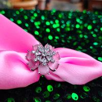 R060_Lovely flower design American Diamond studded statement ring with a touch of Pink stones.