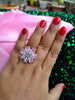 R060_Lovely flower design American Diamond studded statement ring with a touch of Pink stones.