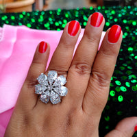 R061_Lovely flower design American Diamond studded statement ring.