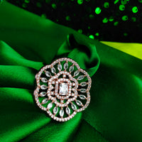 R073_Grand Designer rose gold American Diamond studded statement ring.