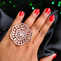 R073_Grand Designer rose gold American Diamond studded statement ring.