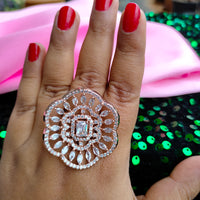 R073_Grand Designer rose gold American Diamond studded statement ring.