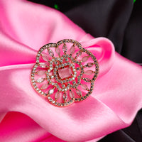 R072_Grand Designer American Diamond studded statement ring studded with a touch of pink stones.