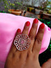 R072_Grand Designer American Diamond studded statement ring studded with a touch of pink stones.