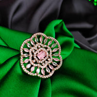 R072_Grand Designer American Diamond studded statement ring studded with a touch of pink stones.