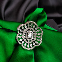 R074_Grand designer American Diamond studded statement ring with delicate stone work.