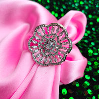 R074_Grand designer American Diamond studded statement ring with delicate stone work.