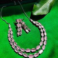 N0570_Elegant square design layered necklace embellished with american diamond stones.