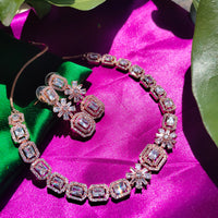N0576_Lovely designer rose gold choker necklace embellished with american diamond stones.