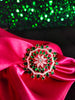 R077_Classic Grand circular design rose gold American Diamond studded statement ring with a touch of green stones.