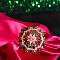R077_Classic Grand circular design rose gold American Diamond studded statement ring with a touch of green stones.