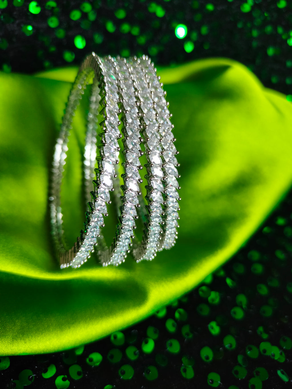 B048_ Classy Silver plated bangles studded with  American Diamond stones.