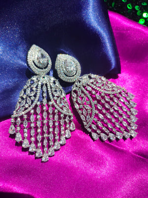 E0884_Ravishing grand designer American diamond embellished danglers with delicate stone work.