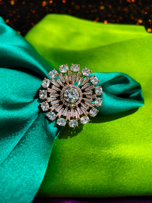 R095_Elegant flowery design circular rose gold American Diamond studded statement ring.